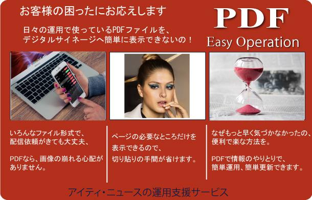 pdfを活用した情報配信システムが簡単に構築できます。いままでできなかった複数ページのなかから任意のページを選択配信できます。
