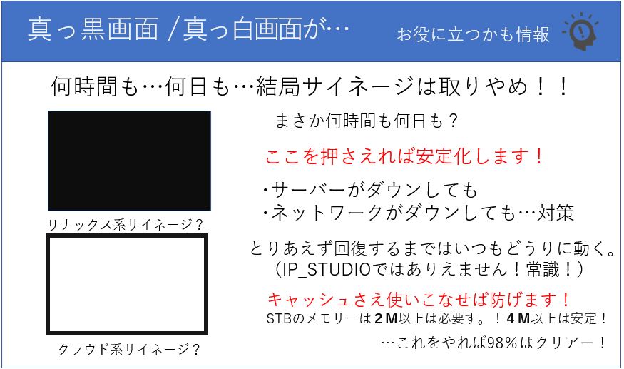 残念なデジタルサイネージが見受けられます。ちょっとした技術です。IP_STUDIOは20年前から対応してます。